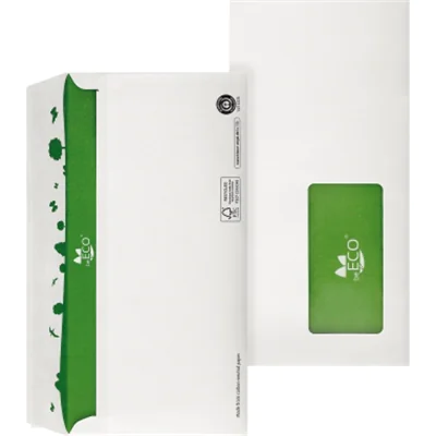 beECO® Briefumschlag DIN lang 220 x 110 mm (B x H) mit Fenster 80g/m² mit Haftklebung Papier weiß 500 St./Pack.