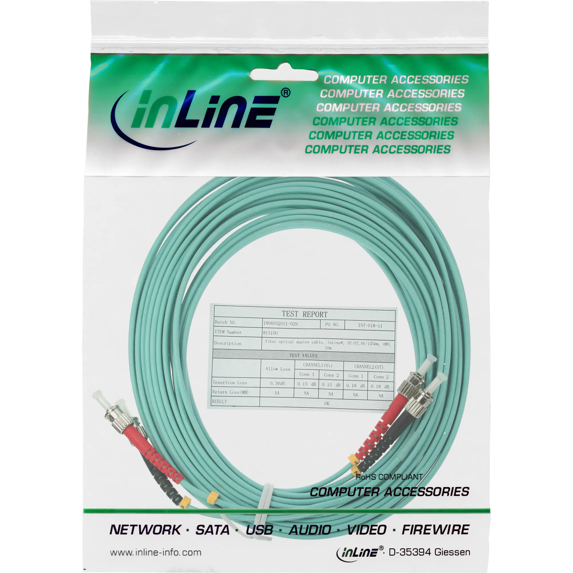 InLine LWL Duplex Kabel - ST/ST - 50/125µm - OM3 - 15m 81515O