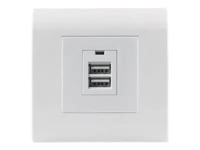 Intellinet Unterputzdose mit zwei USB Typ A-Ladeports, Zwei USB Typ A-Ports mit 5 V / 2,1 A Ausgangsleistung, Frontblende im europäischen Format 80 x 80 mm - Ausgang - oberflächenbündig montierbar - USB X 2