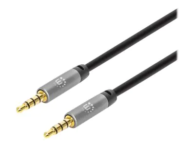 Manhattan Stereo Audio 3.5mm Cable, 5m, Male/Male, Slim Design, Black/Silver, Premium with 24 karat gold plated contacts and pure oxygen-free copper (OFC) wire, Lifetime Warranty, Polybag - Audiokabel - Mini-Phone Stereo 3,5 mm 4-polig männlich zu Mini-Ph