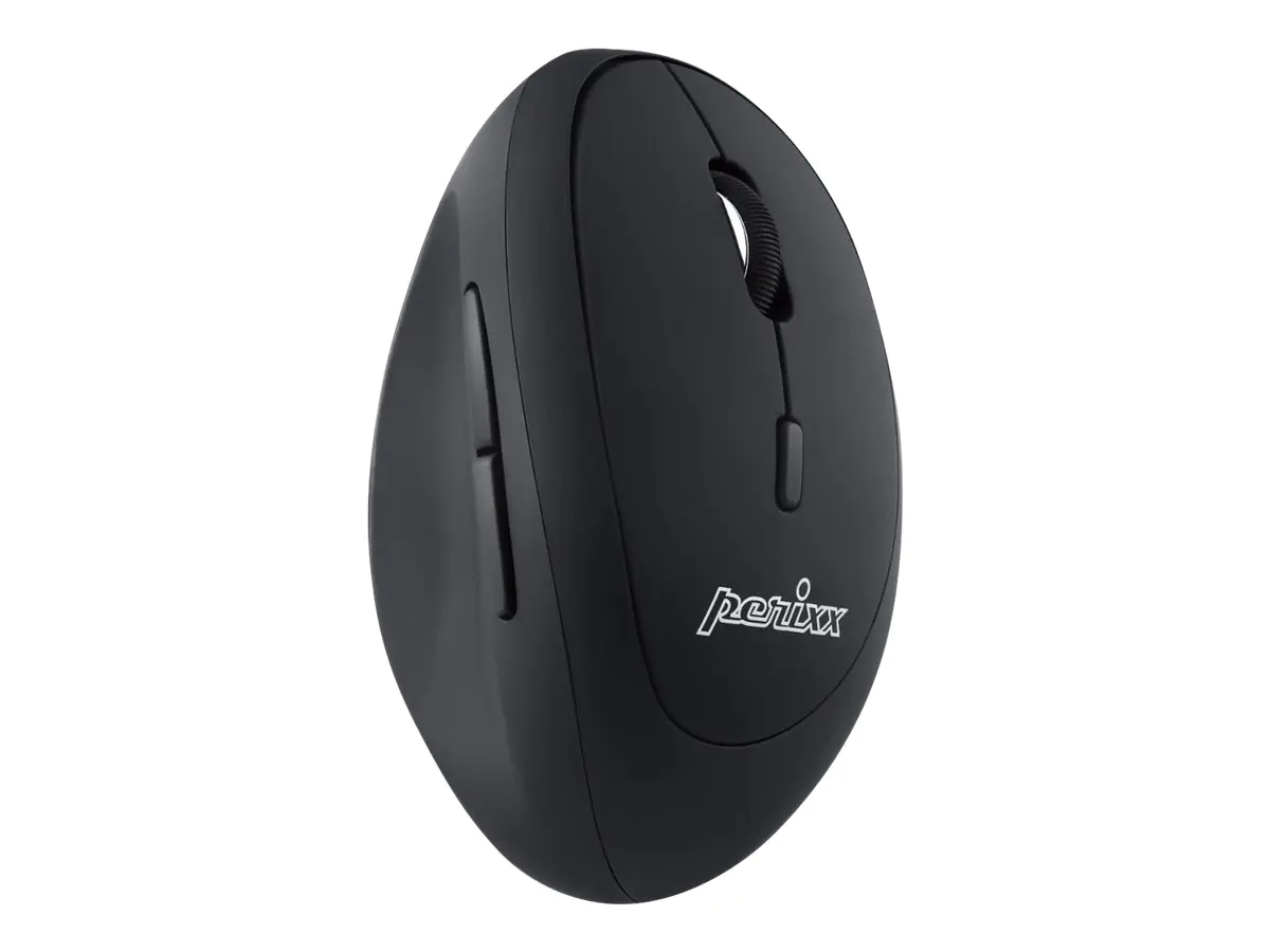 Perixx PERIMICE-719 - Größe S - Maus - ergonomisch - Für Rechtshänder - optisch - 6 Tasten - kabellos - 2.4 GHz - kabelloser Empfänger (USB) - Schwarz