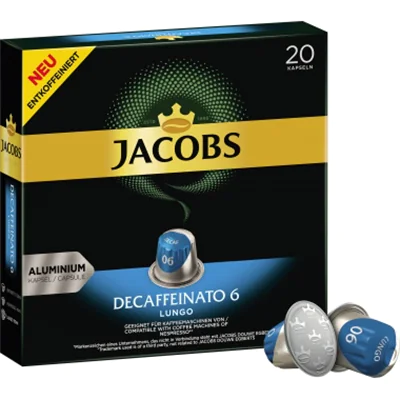 JACOBS Kaffeekapsel Decaffeinato 6 Nespresso® Maschine Lungo Intensität: 6 20 x 5,2 g/Pack.