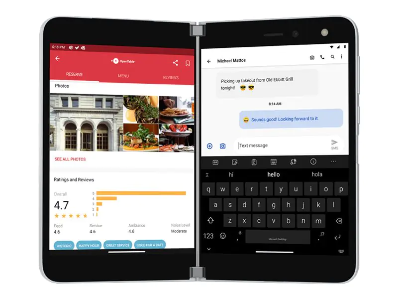 Microsoft Surface Duo - 4G Smartphone - Dual-SIM - RAM 6 GB / Interner Speicher 256 GB - OLED-Display - 8.1" 2700 x 1800 Pixel - front camera 11 MP - Glacier