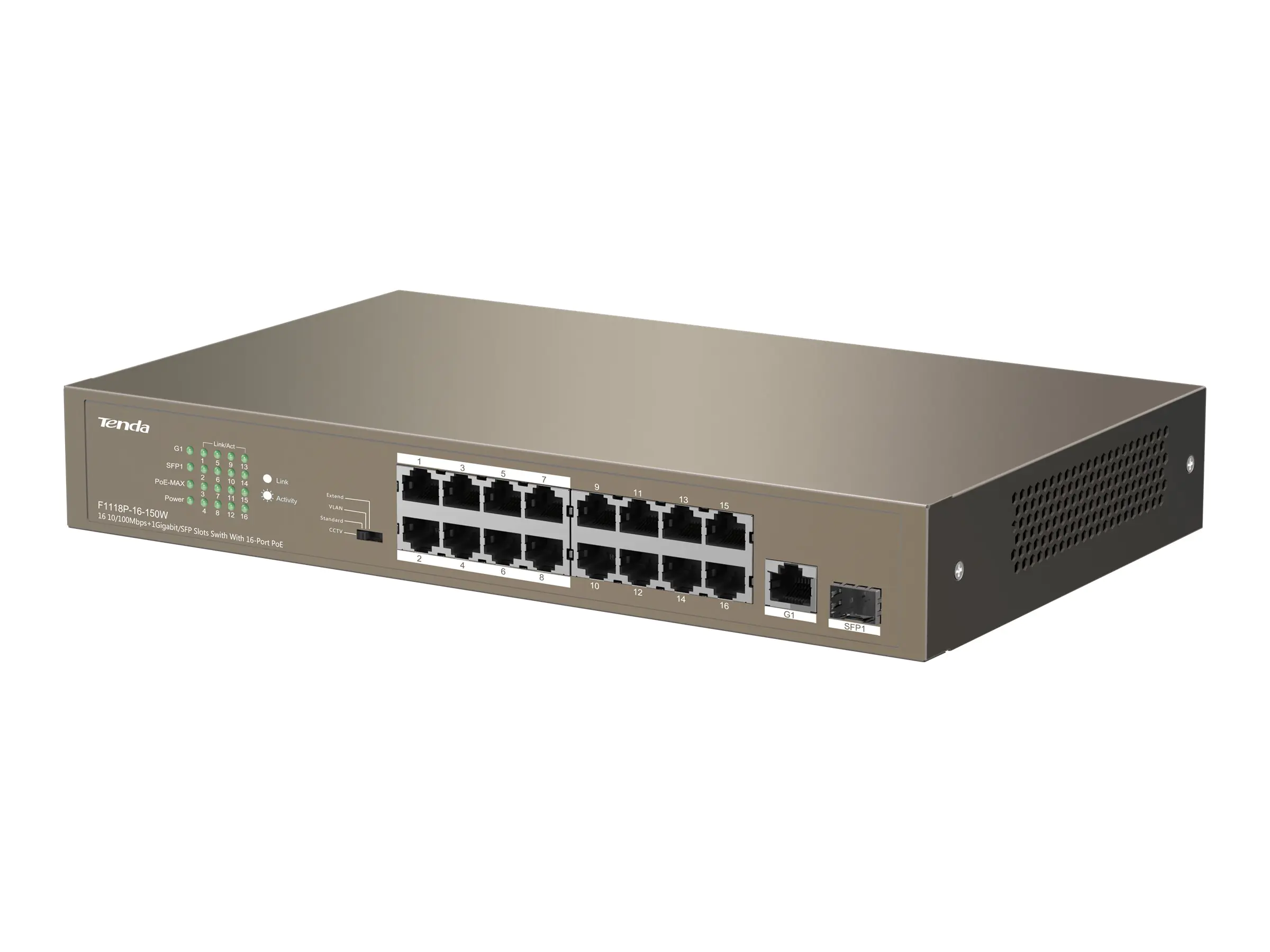 Tenda TEF1118P-16-150W - Switch - unmanaged - 16 x 10/100 (PoE+)