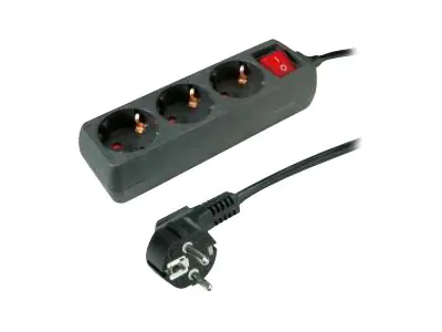 Roline - Steckdosenleiste - Wechselstrom 250 V - 3600 Watt - Eingabe, Eingang CEE 7/4 - Ausgangsanschlüsse: 3 (3 x CEE 7/4) - 10 m Schnur - Schwarz