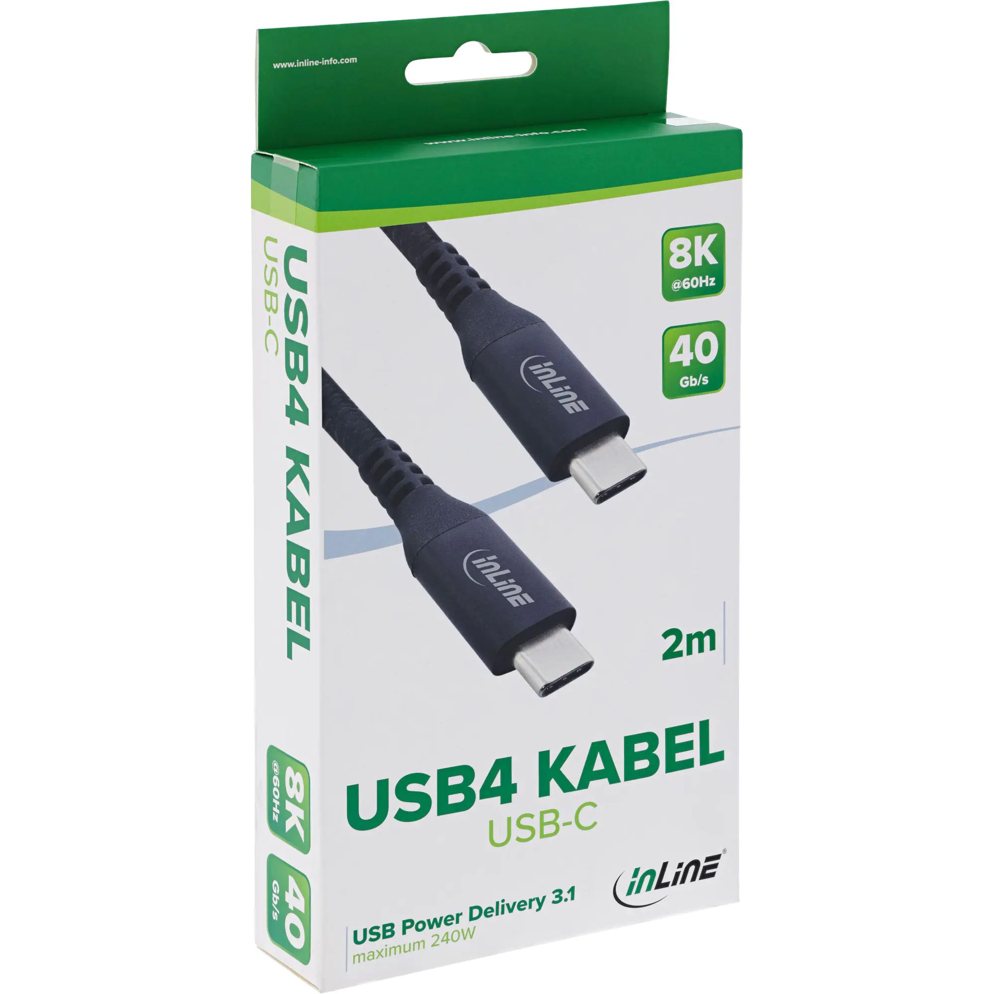 InLine - USB-Kabel - 24 pin USB-C (M) zu 24 pin USB-C (M) - USB4 - 48 V - 5 A - 2 m - unterstützt Power Delivery 3,1, bis zu 40 Gbps Datentransferrate - Schwarz