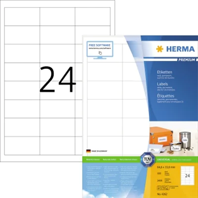 HERMA Etikett Premium 4262 64,6x33,8mm weiß 2.400 St./Pack.