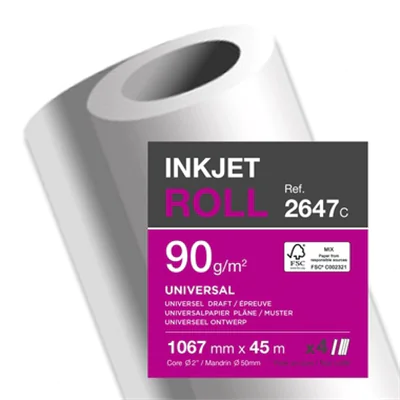 Clairefontaine Inkjetplotterpapier UNIVERSAL 1.067 mm x 45 m (B x L) 90g/m² hochweiß 4 Rl./Pack.
