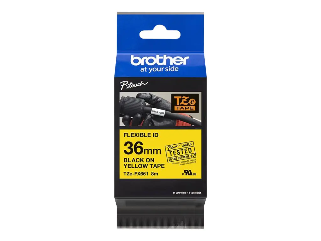 Brother TZe-FX661 - Schwarz auf Gelb - Rolle (3,6 cm x 8 m) 1 Kassette(n) Flexitape - für P-Touch PT-3600, 530, 550, 9200, 9400, 9500, 9600, 9700, 9800, D800, E800, P900, P950
