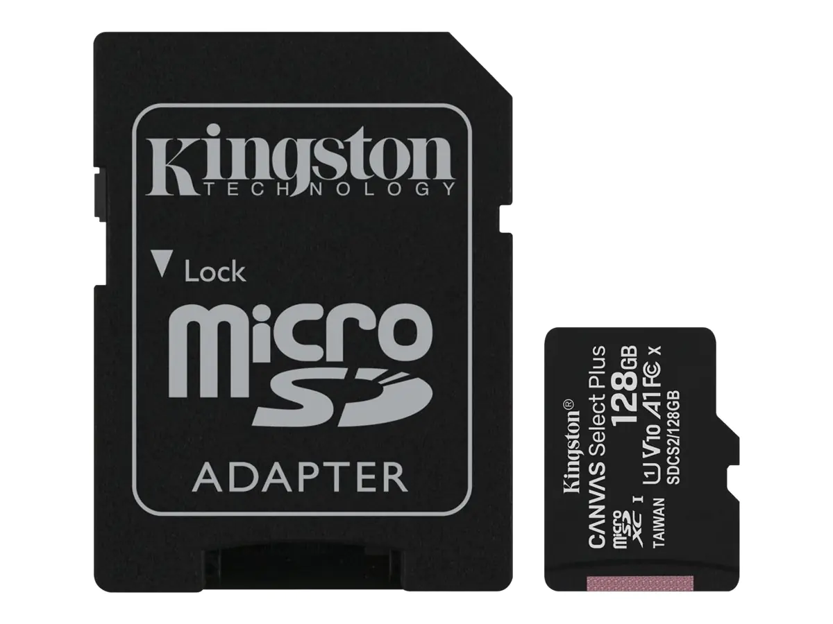 Kingston Canvas Select Plus - Flash-Speicherkarte (microSDXC-an-SD-Adapter inbegriffen) - 128 GB - A1 / Video Class V10 / UHS Class 1 / Class10 - microSDXC UHS-I
