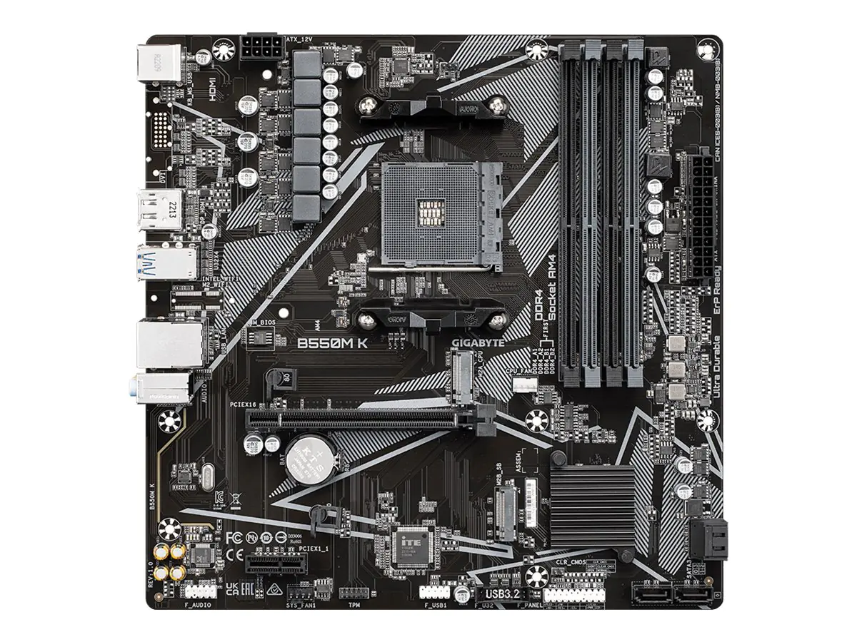 Gigabyte B550M K - 1.0 - Motherboard - micro ATX - Socket AM4 - AMD B550 Chipsatz - USB 3.2 Gen 1 - Gigabit LAN - Onboard-Grafik (CPU erforderlich) - HD Audio (8-Kanal)