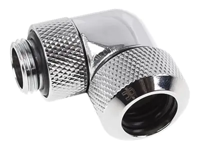 Alphacool Eiszapfen 13mm HardTube Anschraubtülle 90° drehbar G1/4 - Gewinkeltes Kompressions-Montageteil für Flüssigkeitskühlsystem - Chrom