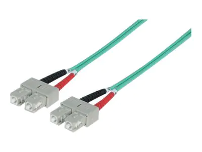 Intellinet Fibre Optic Patch Cable, OM3, SC/SC, 3m, Aqua, Duplex, Multimode, 50/125 Âµm, LSZH, Fiber, Lifetime Warranty, Polybag - Patch-Kabel - SC multi-mode (M) bis SC multi-mode (M) - 3 m - Glasfaser - Duplex - 50/125 Mikrometer - OM3 - halogenfrei - A