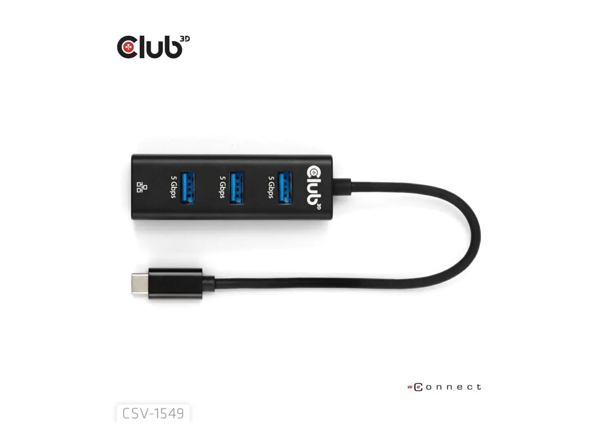 Club 3D USB-Hub USB Typ-C 3.2> 3x Typ A 1Gbps retail