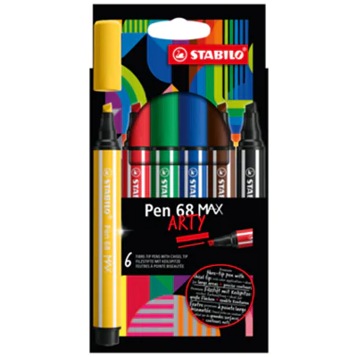 STABILO® Fasermaler Pen 68 MAX "ARTY" 1-5mm farbig sortiert nicht auswaschbar 6 St./Pack.