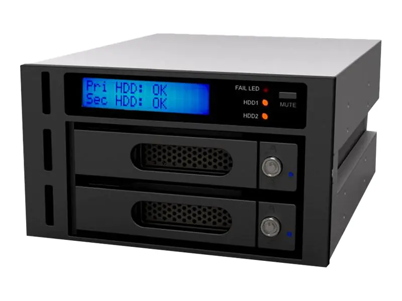 RaidSonic RAIDON iR2622 - Internes RAID-Gehäuse mit Datenanzeige, Netzanzeige, Tastensperre, LCD-Anzeige, hotswapfähiger Wechselrahmen, Überhitzungsalarm, HDD-Ausfallanzeige, 6 x 6 cm Lüfter - 2,5" / 3,5" gemeinsam genutzt (6,4 cm/8,9 cm gemeinsam genutzt