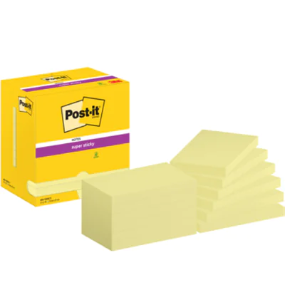 Post-it Haftnotiz Super Sticky Notes 127 x 76 mm (B x H) gelb 90 Bl./Block 12 Block/Pack.
