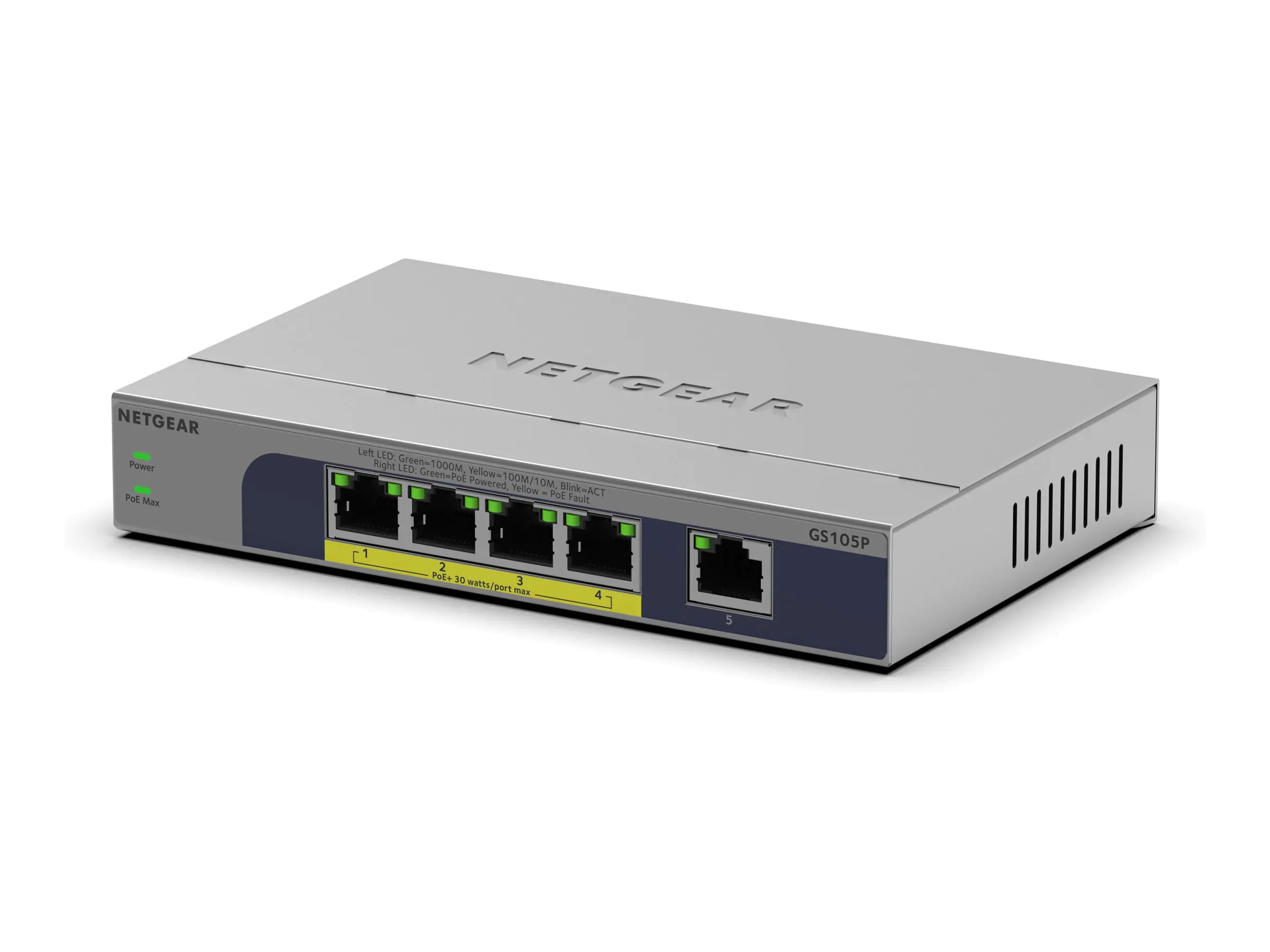 Netgear 5PT GB Unmanaged SWCH W/PoE+GS105P - Switch - 1 Gbps