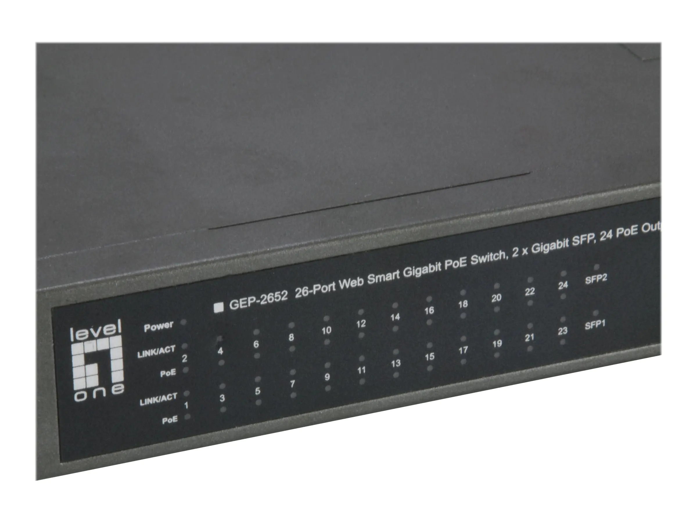 LevelOne GEP-2652 - Switch - Smart - 24 x 10/100/1000 (PoE+) + 2 x Gigabit SFP - an Rack montierbar - PoE+ (370 W)