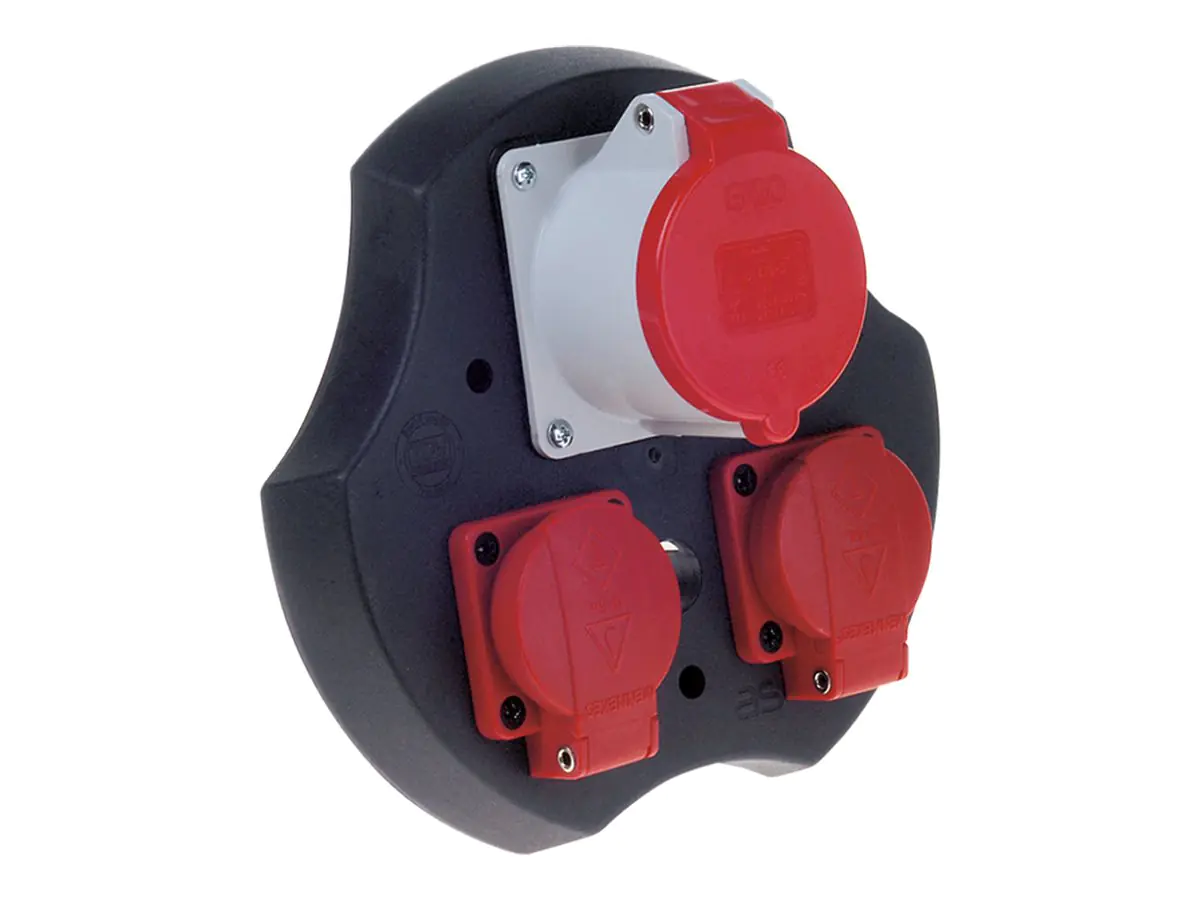 Bachmann - Steckdose - mit Scharnierdeckel, mit Wärmeschutzschalter - Typ F, CEE - 3 Steckdosen - 16 A - AC 230-400 V - Schwarz, Rot