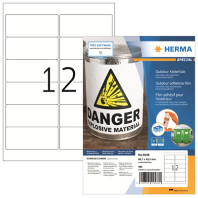HERMA 9538, Weiß, Rechteck, A4, Universal, Polyethylen, Matte