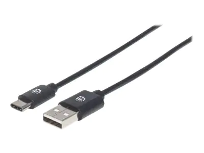Manhattan USB-C to USB-A Cable, 2m, Male to Male, Black, 480 Mbps (USB 2.0), Hi-Speed USB, Lifetime Warranty, Polybag - USB-Kabel - 24 pin USB-C (M) zu USB (M) - USB 2.0 - 3 A - 2 m - geformt - Schwarz