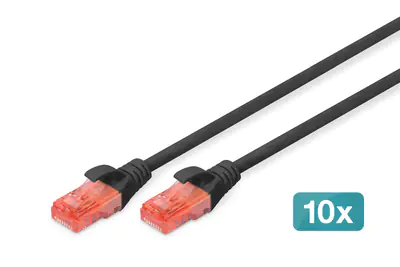 Digitus - Patch-Kabel - RJ-45 (M) zu RJ-45 (M) - 2 m - UTP - CAT 6 - geschirmt, halogenfrei, geformt, ohne Haken - Blau (Packung mit 10)