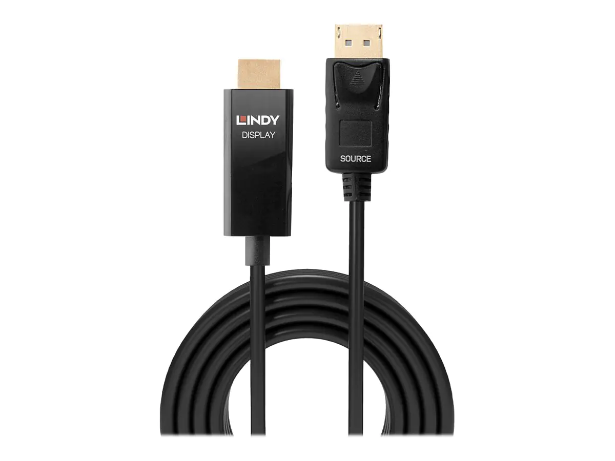 Lindy - Adapterkabel - DisplayPort männlich zu HDMI männlich - 3 m - abgeschirmt - Schwarz - rund, 4K Unterstützung, aktiver Chip
