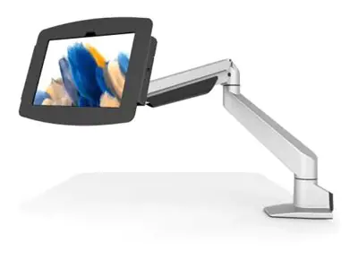 Compulocks Galaxy Tab A8 10.5" Space Enclosure Articulating Arm Mount - Befestigungskit (VESA-Adapter, Gehäuse, Gelenkarm, Tischmontage) - einstellbarer Arm - für Tablett - verriegelbar - hochwertiges Aluminium - Schwarz, Silber - Bildschirmgröße: 26.7 cm