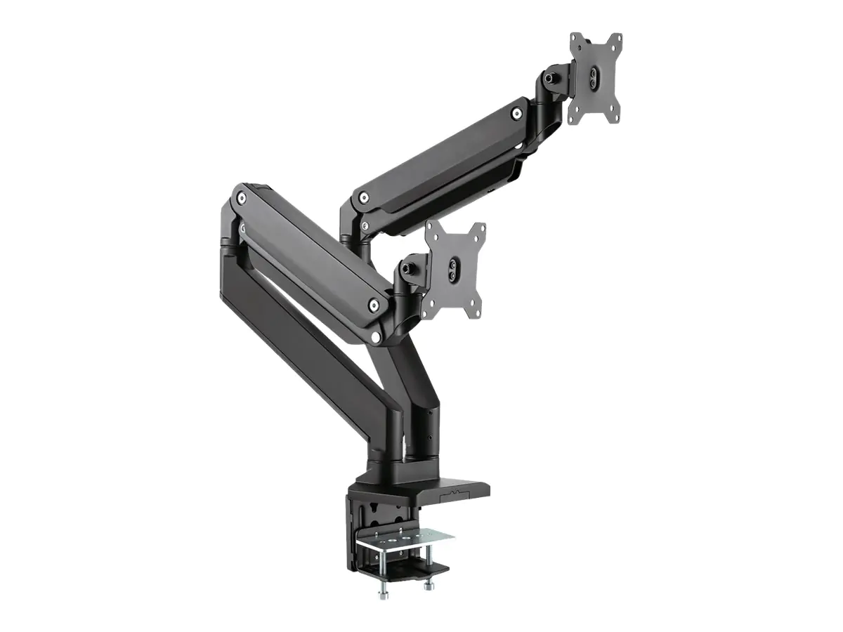 ROLINE Dual LCD Monitor Stand Pneumatic - Befestigungskit (Spannbefestigung für Tisch, 2 einstellbare Arme) - für 2 LCD-Displays - Aluminiumlegierung - Schwarz