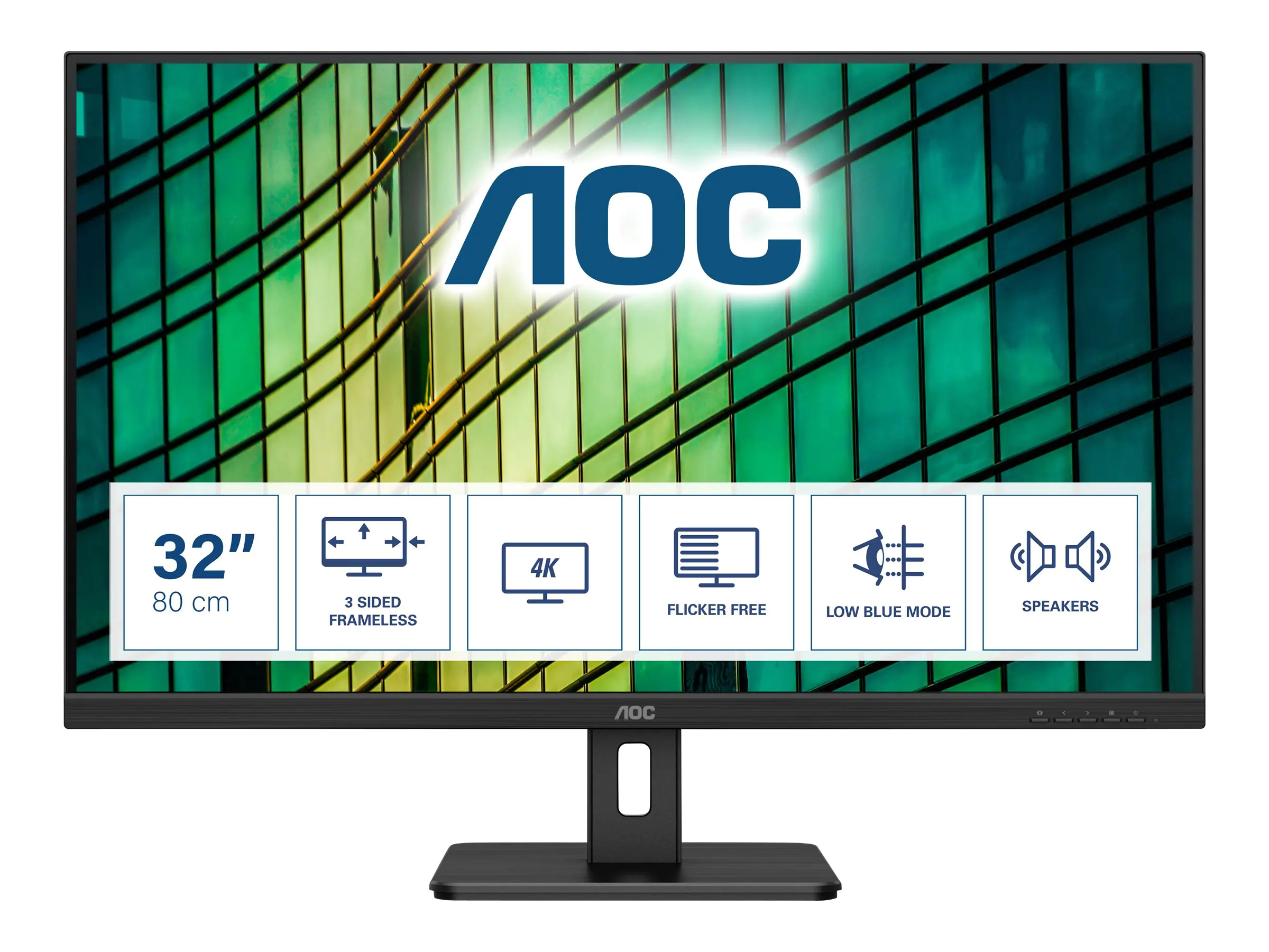 AOC U32E2N - LED-Monitor - 80 cm (32") (31.5" sichtbar) - 3840 x 2160 4K @ 60 Hz - VA - 350 cd/m² - 2500:1 - 4 ms - 2xHDMI, DisplayPort - Lautsprecher - Schwarz