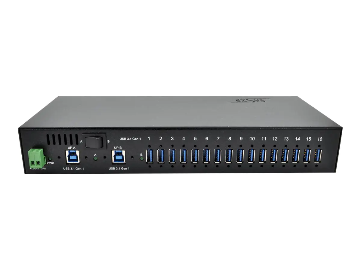 Exsys EX-1116HMVS - Hub - 16 x USB 3.1 Gen 1 - an Rack montierbar, an DIN-Schiene montierbar, wandmontierbar - Gleichstrom