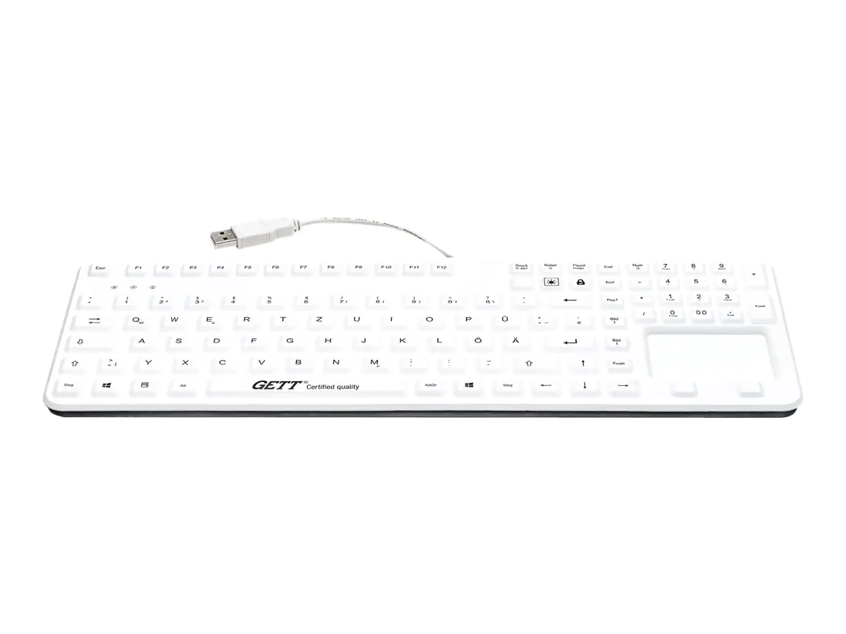 CleanType Prime Panel+ - Tastatur - mit Touchpad - waschbar - hintergrundbeleuchtet - USB - Deutsch - weiß