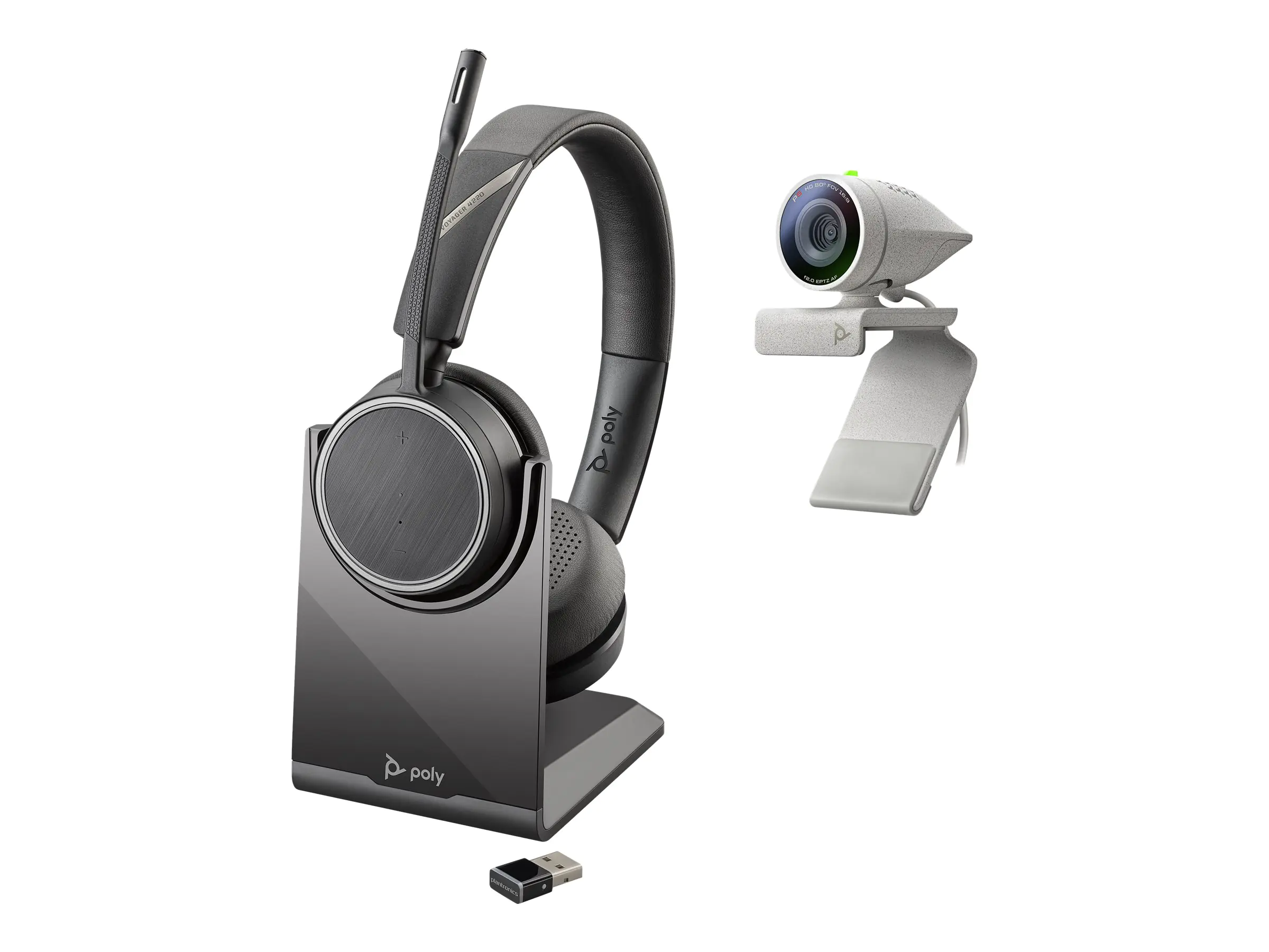 Poly Studio P5 - Webcam - Farbe - 720p, 1080p - Audio - USB 2.0 - mit Poly Voyager 4220 UC Headset