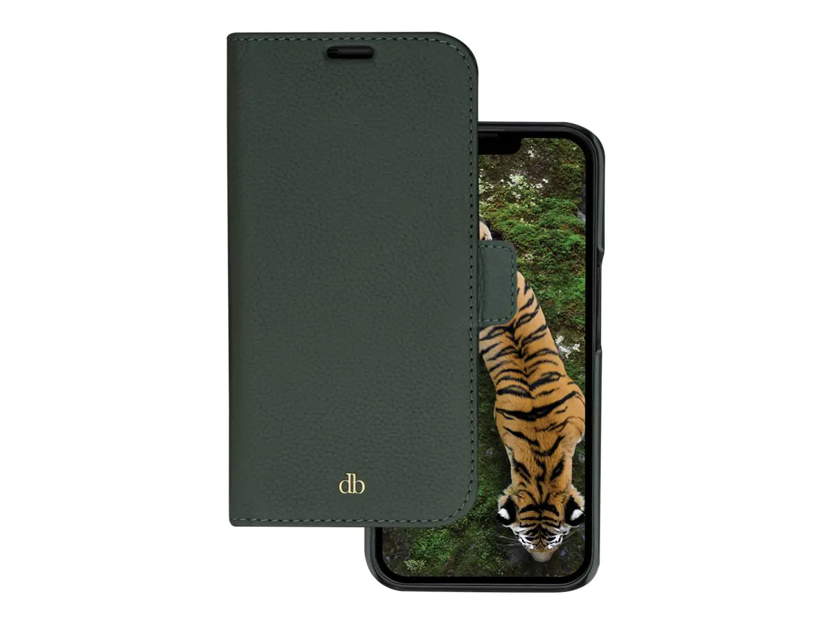 dbramante1928 New York - Flip-Hülle für Mobiltelefon - pebbled full-grain sustainable leather - Evergreen - für Apple iPhone 14 Pro