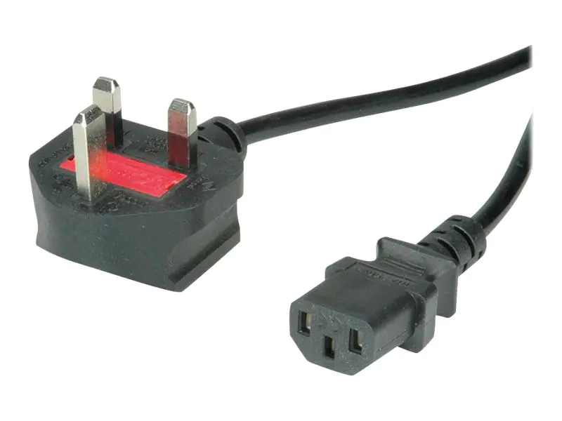 VALUE - Stromkabel - BS 1363 (M) gewinkelt bis IEC 60320 C13 gerade - Wechselstrom 250 V - 10 A - 1.8 m - Schwarz