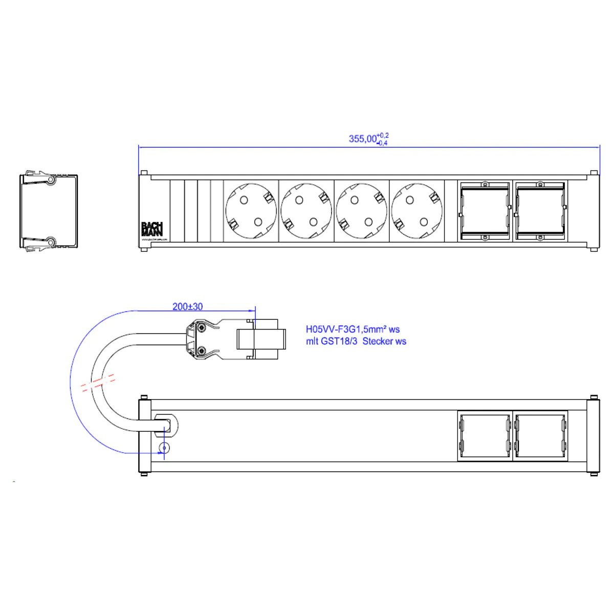Bachmann CONI 4xCEE7/3 2xCM 0 2m 912.703GST18 RAL9010
