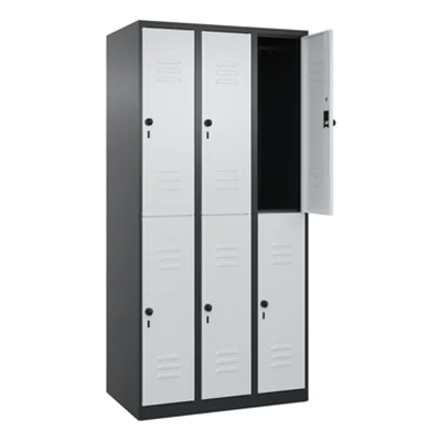 C+P Kleiderspind Classic PLUS 900 x 1.850 x 500 mm (B x H x T) 3 Abteile Stahl Farbe der Front: lichtgrau Farbe des Korpus: schwarzgrau