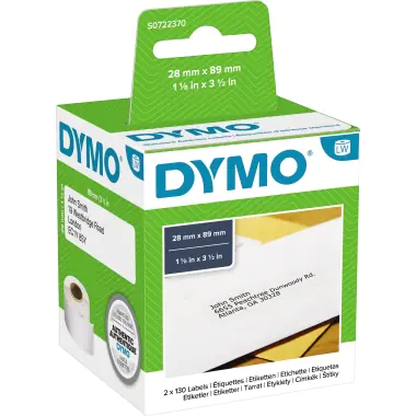 DYMO LabelWriter Address - Permanenter Klebstoff - weiß - Rolle (8,9 cm x 2,8 m) 260 Etikett(en) (2 Rolle(n) x 130) Adressetiketten - für DYMO LabelWriter 310, 315, 320, 330, 400, 450, 4XL, SE450, Wireless
