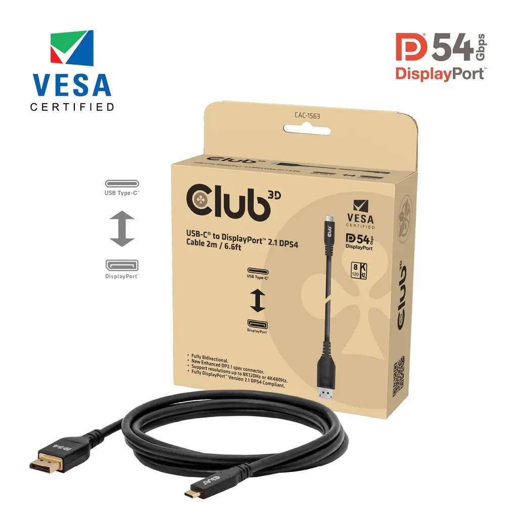 Club 3D Kabel USB Typ C St> DisplayPort 2.1 DP54 Bidirektional - Kabel - Digital/Daten