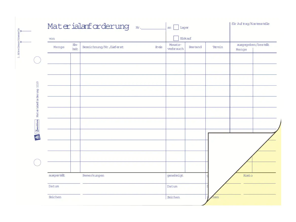 Avery Zweckform Materialanforderungsformular - 50 Blatt - A5 (148 x 210 mm) 1110