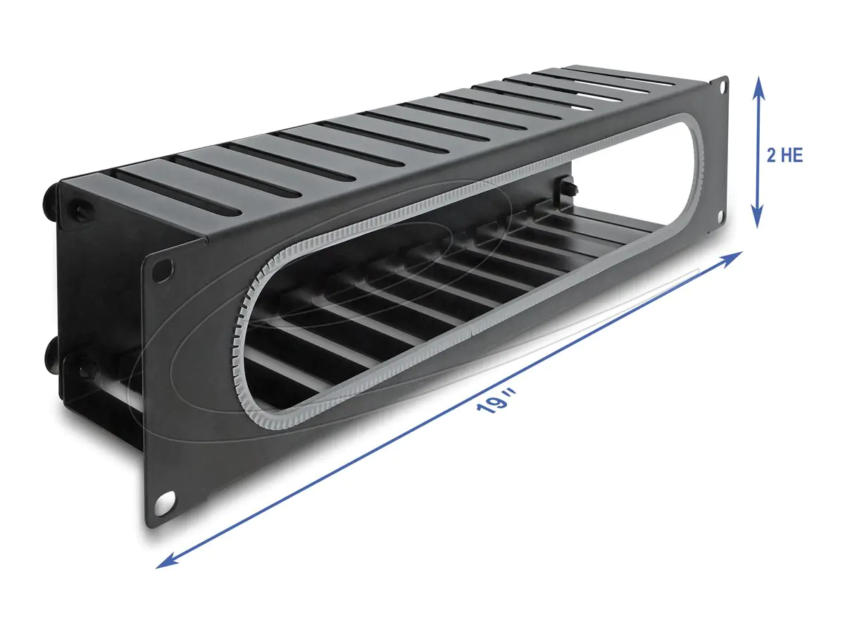 Delock Verlegetafel für Rack-Kabelmanagement - mit Öffnung und Kantenschutz - Schwarz, RAL 9005 - 2U - 48.3 cm (19") 67279