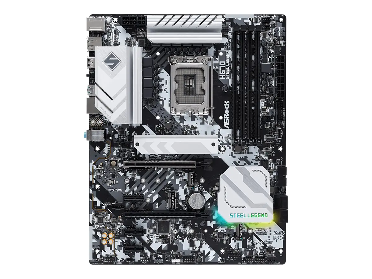 ASRock H670 Steel Legend - Motherboard - ATX - LGA1700-Sockel - H670 Chipsatz - USB-C Gen2, USB 3.2 Gen 1, USB 3.2 Gen 2, USB-C Gen 2x2 - 2.5 Gigabit LAN - Onboard-Grafik (CPU erforderlich) - HD Audio (8-Kanal)