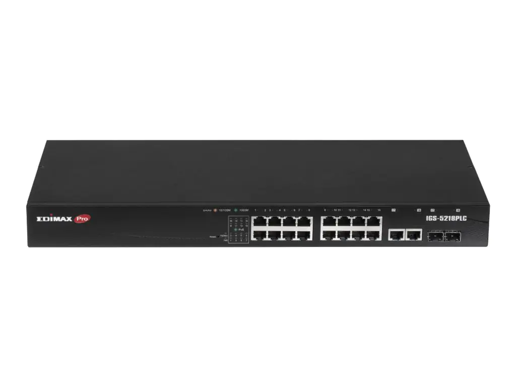 Edimax Pro IGS-5218PLC - Switch - Industrie, Überwachung, VLAN, PoE+, Web, Smart - Smart - 16 x