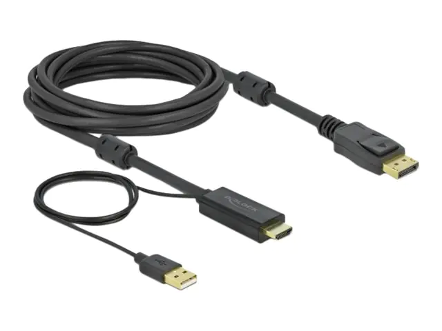 Delock - Video- / Audiokabel - HDMI, USB (nur Strom) männlich zu DisplayPort männlich - 5 m - Dreifachisolierung - Schwarz - 4K Unterstützung