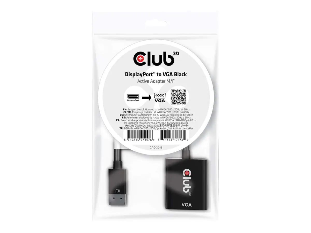 Club 3D - Videoadapter - DisplayPort (M) zu HD-15 (VGA) (W) - DisplayPort 1.1 - 22.86 m - 1920 x 1200 (WUXGA) Support - Schwarz