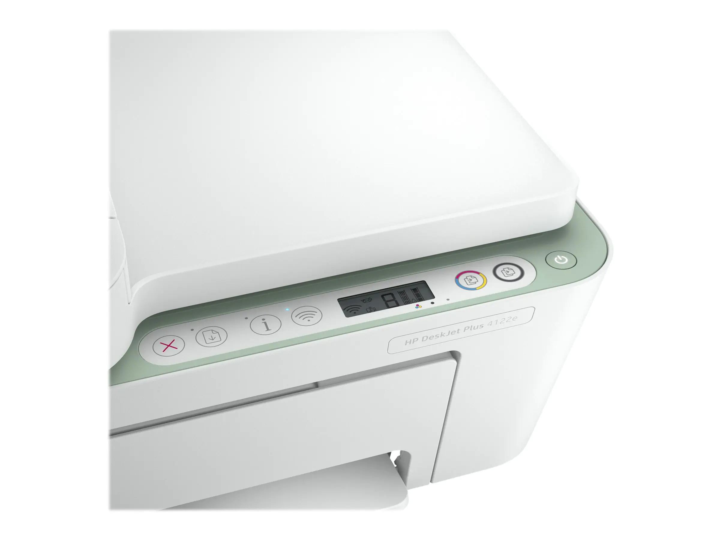 HP DeskJet Plus 4122e All-in-One - Multifunktionsdrucker - Farbe - Tintenstrahl - A4 (210 x 297 mm) (Original) - A4/Legal (Medien) - bis zu 6 Seiten/Min. (Kopieren) - bis zu 8.5 Seiten/Min. (Drucken) - 60 Blatt - 14.4 Kbps - USB 2.0, Wi-Fi(n), Bluetooth -