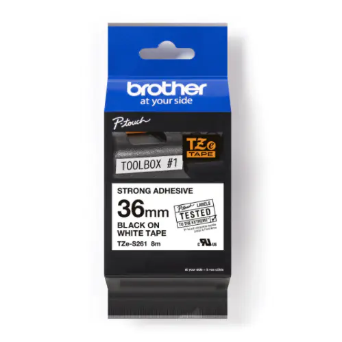 Brother TZe-S261 - Extra starker Klebstoff - Schwarz auf Weiß - Rolle (3,6 cm x 8 m) 1 Kassette(n) laminiertes Band - für P-Touch PT-3600, 9200, 9500, 9600, 9700, 9800, D800, P900, P950; P-Touch Cube PT-P910