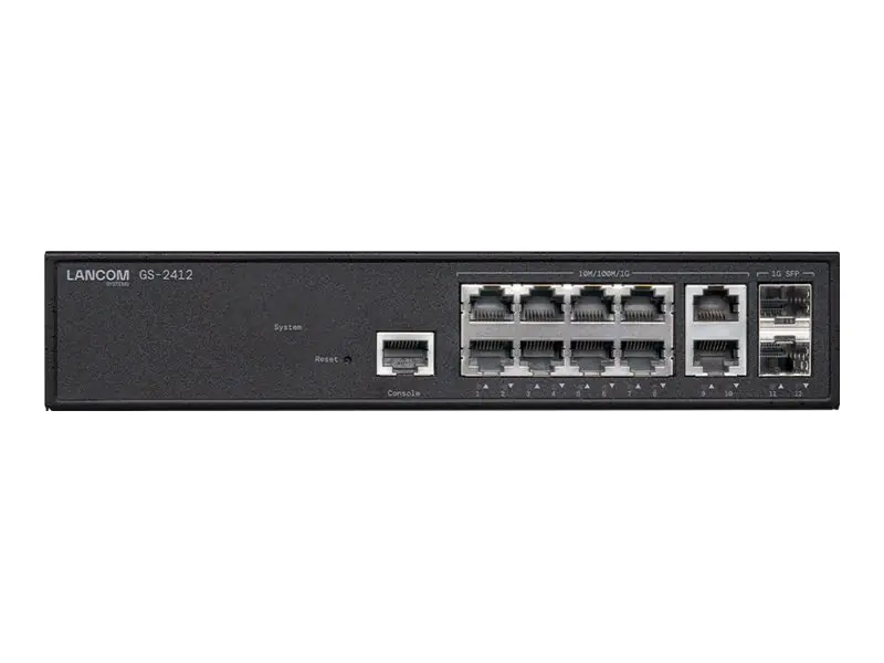 Lancom Managed L2 Access Switch mit 12 Ports, 10 Gigabit Ethernet Ports, 2 SFP Uplink Ports, Metall