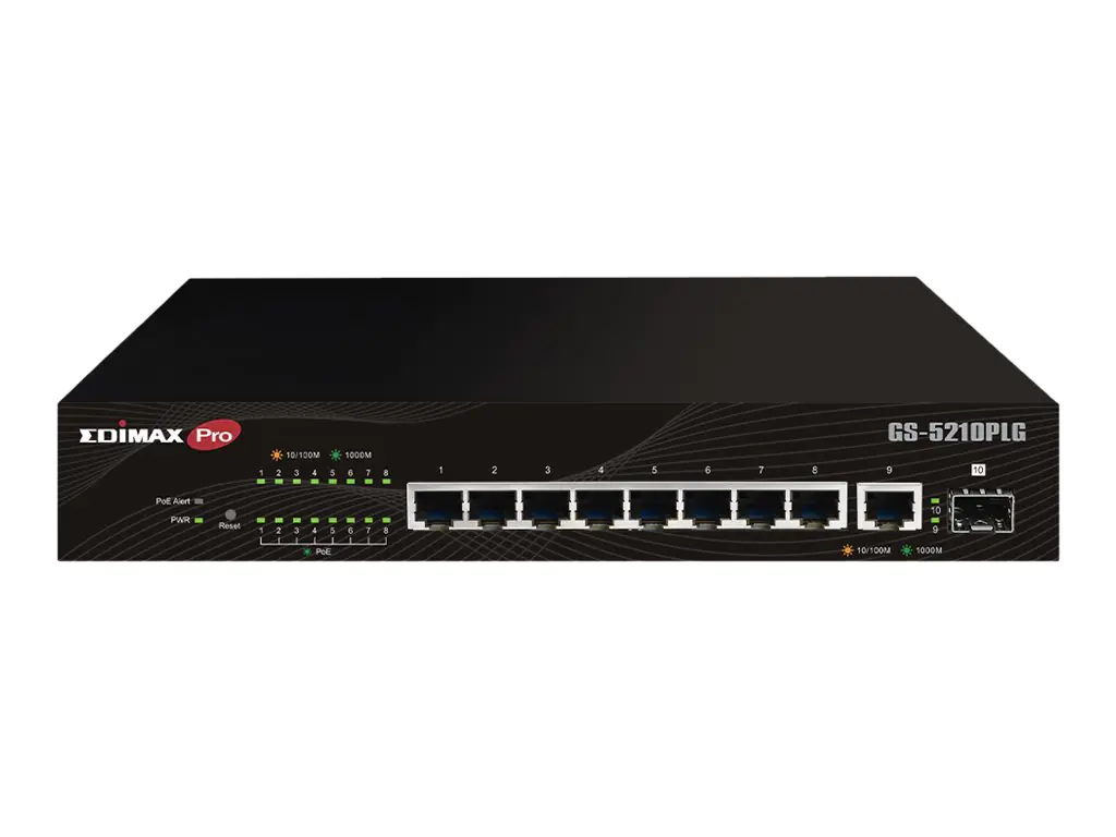 Edimax Pro GS-5210PLG - Switch - Smart - 8 x 10/100/1000 (PoE+) + 1 x 10/100/1000 (Uplink) + 1 x SFP (mini-GBIC) (Uplink) - an Rack montierbar, Desktop - PoE+